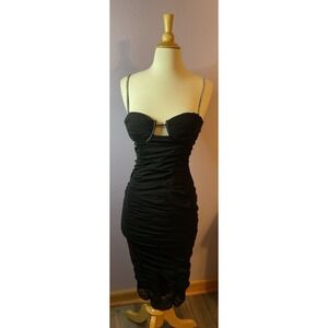 Black Bodycon Underwire Bustier Rhinestone Strap Lined Dress Size Medium New